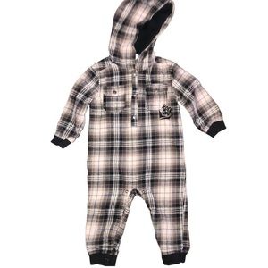 Amy Coe Black & White Plaid Flannel “Rock On” Hooded Onesie